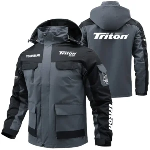 Triton Exclusive Logo Water Resistant Outdoor Jacket Detachable Hood TTFSV2030819TBZ